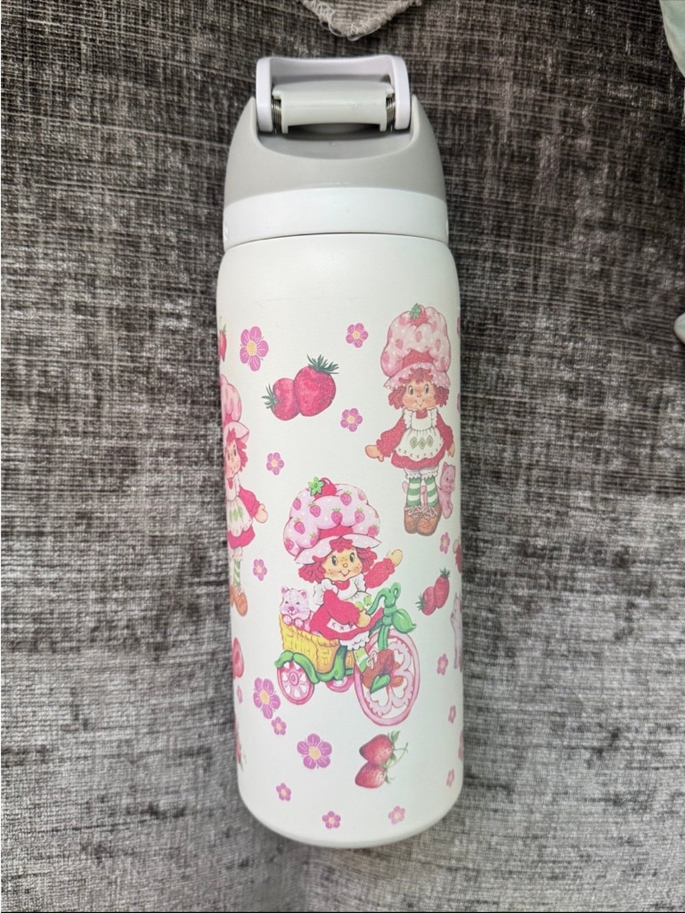 Kids Strawberry-Themed Pink White Stainless Steel Water Bottle